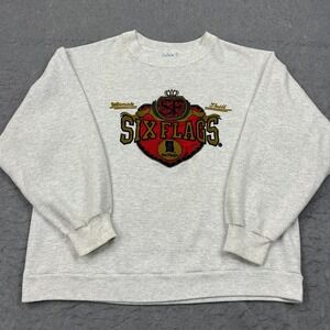 VTG Six Flags Sweatshirt Mens Large Pinstripe Felt Logo Ultimate Thrill USA Made